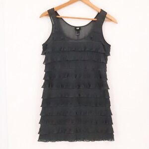 H&M Tiered Ruffle Mini‎ Dress Womens Size S Black Sleeveless Chiffon Party Club